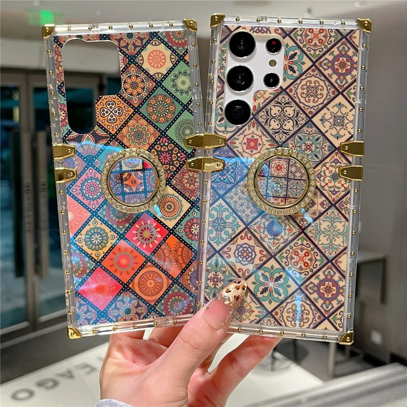 For Samsung Galaxy S25 Ultra Case Ethnic Style Pattern Electroplating TPU + PC Phone Cover with Kickstand - 4#