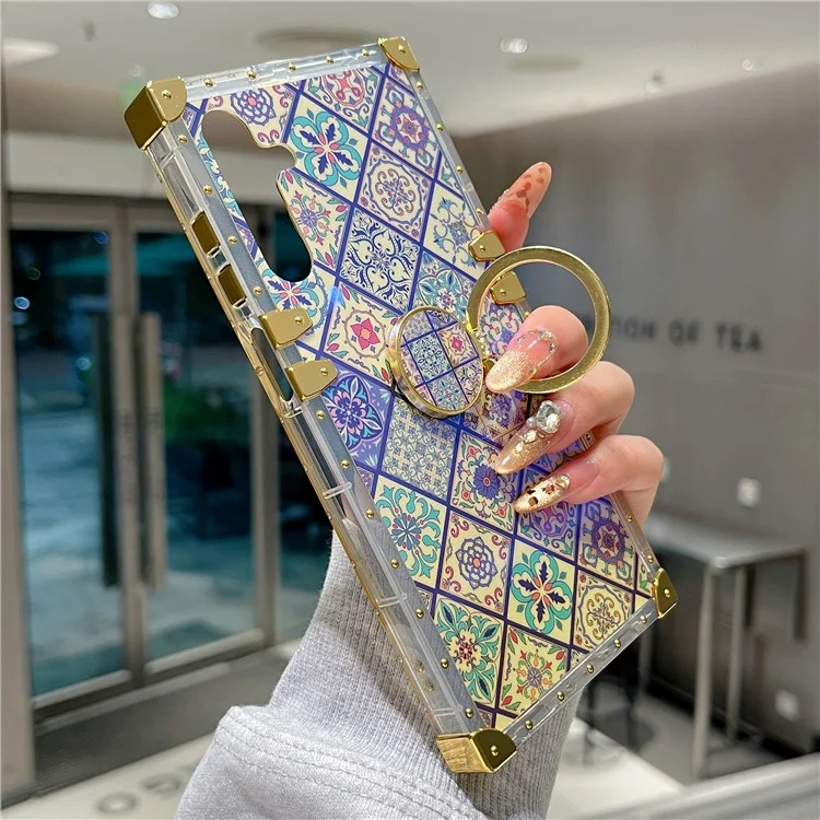 For Samsung Galaxy S25 Case Ethnic Style Pattern Electroplating TPU + PC Phone Cover with Kickstand - 4#