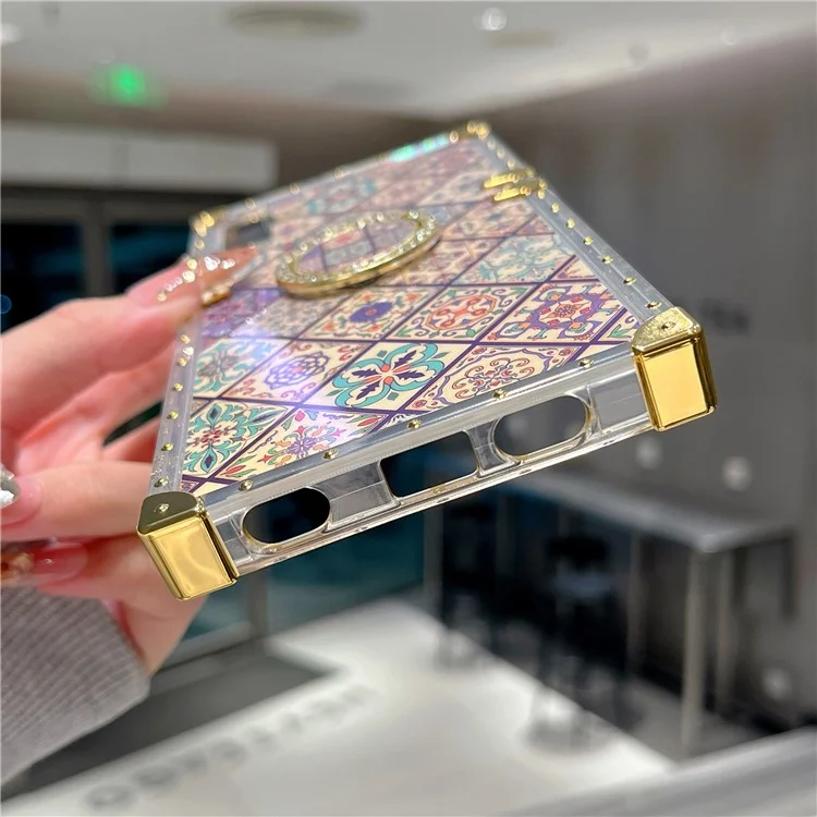 For Samsung Galaxy S25 Case Ethnic Style Pattern Electroplating TPU + PC Phone Cover with Kickstand - 4#