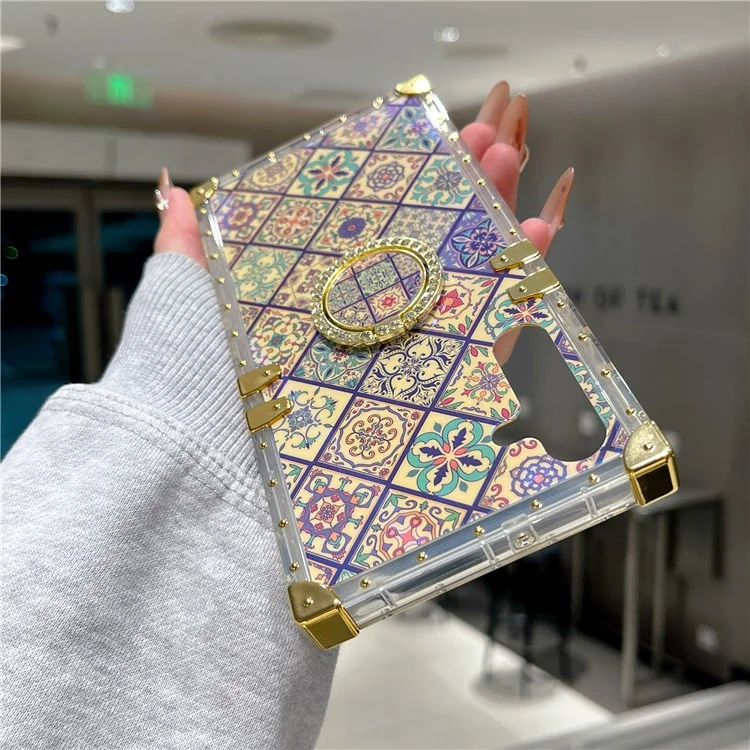For Samsung Galaxy S25 Case Ethnic Style Pattern Electroplating TPU + PC Phone Cover with Kickstand - 4#