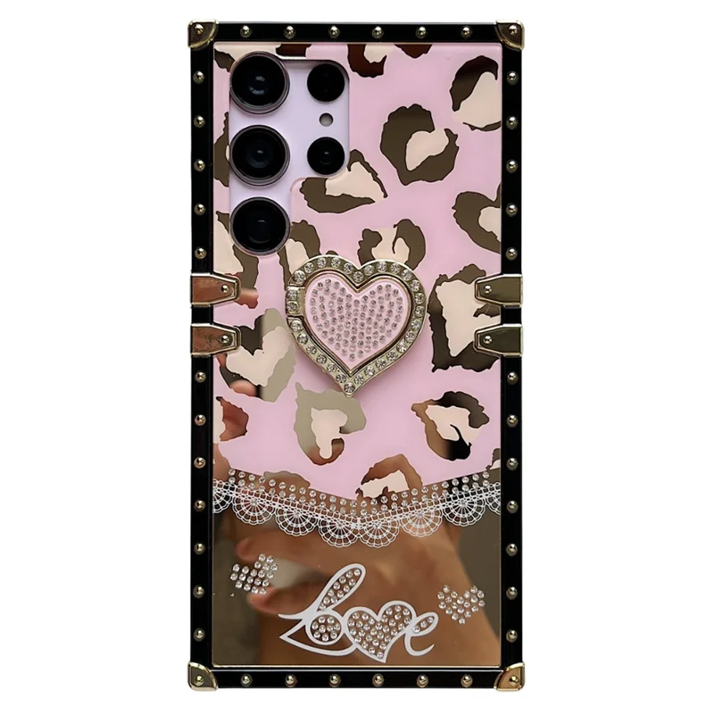 For Samsung Galaxy S25 Ultra Case Heart Pattern Electroplating TPU + PC Phone Cover with Kickstand - Pink