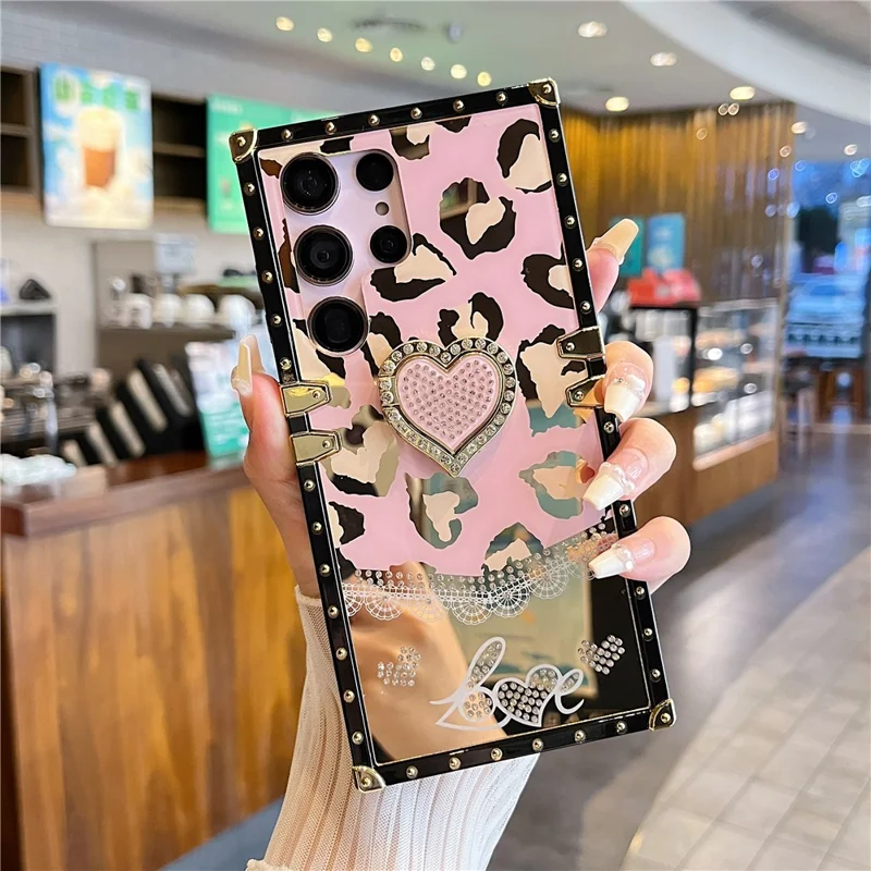 For Samsung Galaxy S25 Ultra Case Heart Pattern Electroplating TPU + PC Phone Cover with Kickstand - Pink