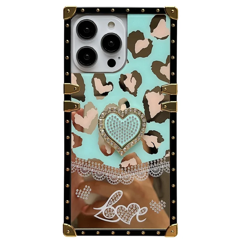 For iPhone 16 Pro Max Case Heart Pattern Electroplating TPU + PC Phone Cover with Kickstand - Lake Blue