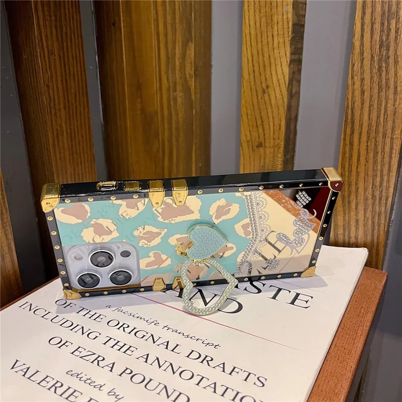 For iPhone 16 Pro Max Case Heart Pattern Electroplating TPU + PC Phone Cover with Kickstand - Lake Blue