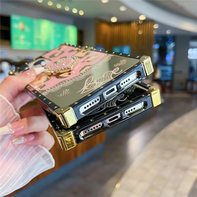 For iPhone 16 Pro Max Case Heart Pattern Electroplating TPU + PC Phone Cover with Kickstand - Lake Blue