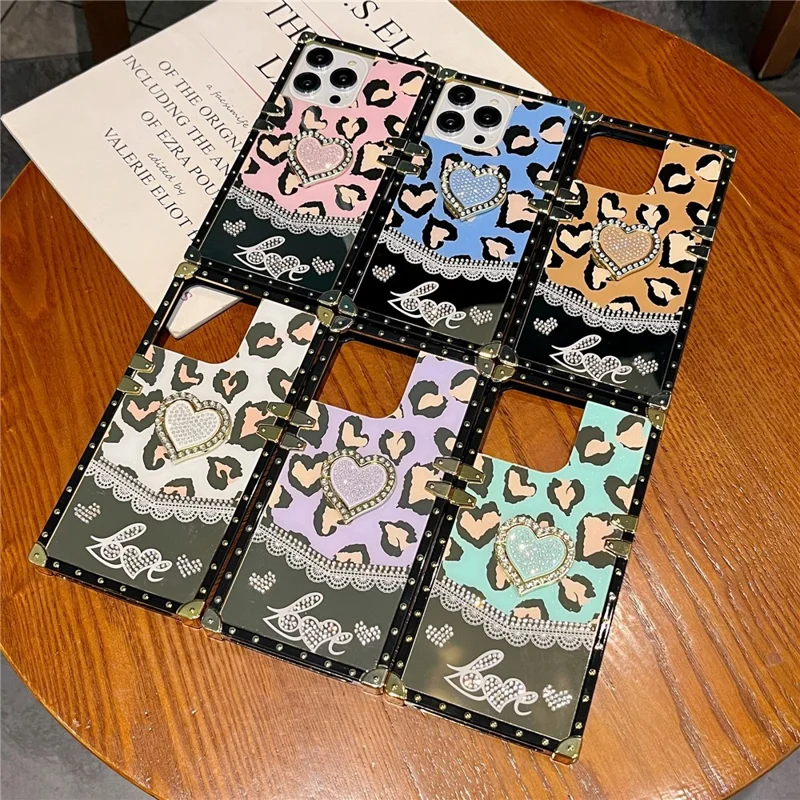 For iPhone 16 Pro Max Case Heart Pattern Electroplating TPU + PC Phone Cover with Kickstand - Lake Blue