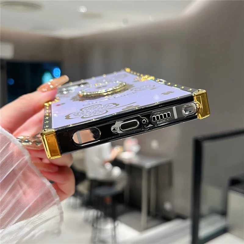 For Samsung Galaxy S24 Ultra Case with Kickstand Four Leaf Clover Pattern Electroplating TPU + PC Phone Cover - Purple