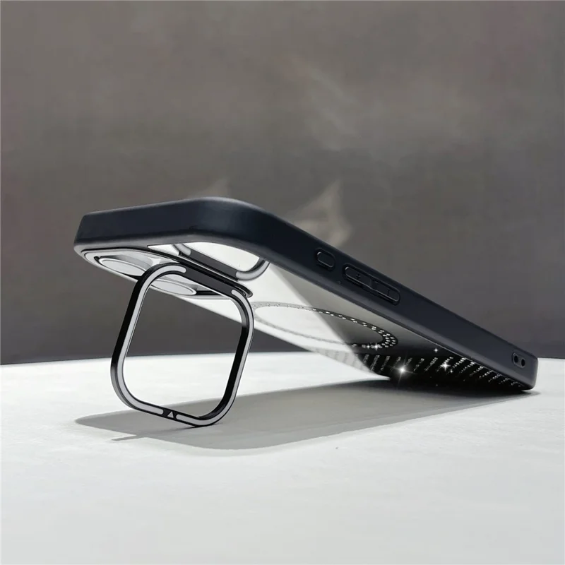 For iPhone 16 Pro Max Magnetic Case Mirror Surface TPU+PC Phone Cover with Lens Frame Kickstand - Silver