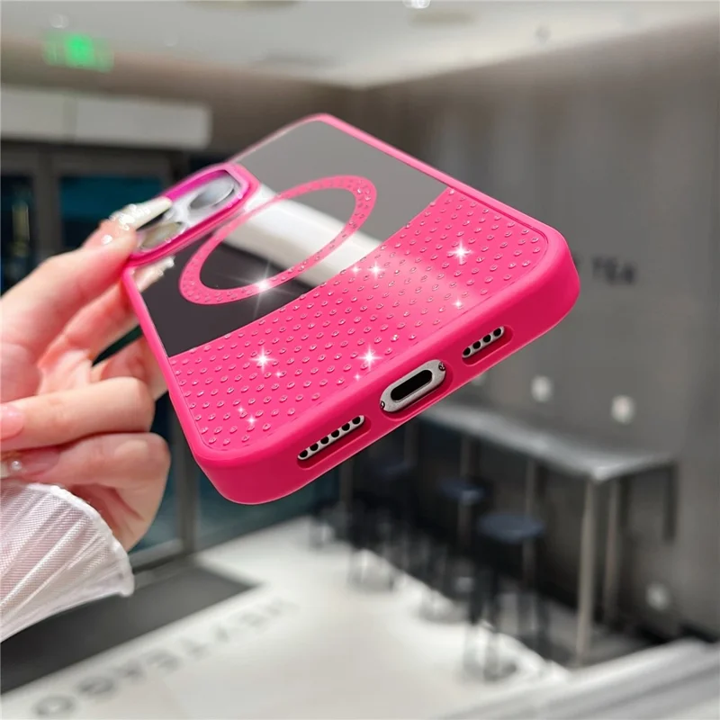 For iPhone 16 Pro Max Magnetic Case Mirror Surface TPU + PC Shockproof Phone Cover - Rose