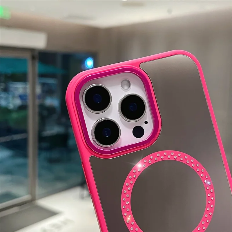 For iPhone 16 Pro Max Magnetic Case Mirror Surface TPU + PC Shockproof Phone Cover - Rose