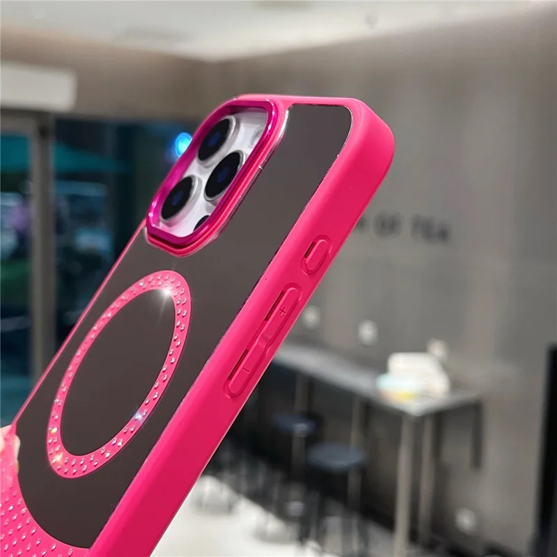 For iPhone 16 Pro Max Magnetic Case Mirror Surface TPU + PC Shockproof Phone Cover - Rose