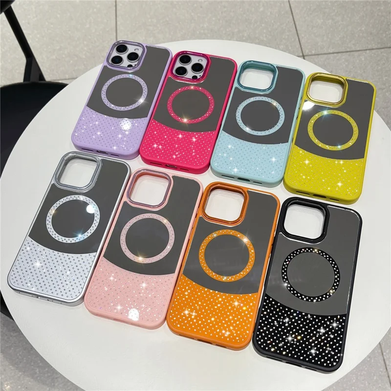 For iPhone 16 Pro Max Magnetic Case Mirror Surface TPU + PC Shockproof Phone Cover - Rose