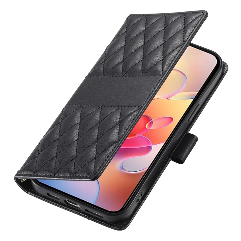 For Samsung Galaxy A56 5G Case Rhombus Stitching Wallet Stand Leather Phone Cover with Long  /  Short Strap - Black