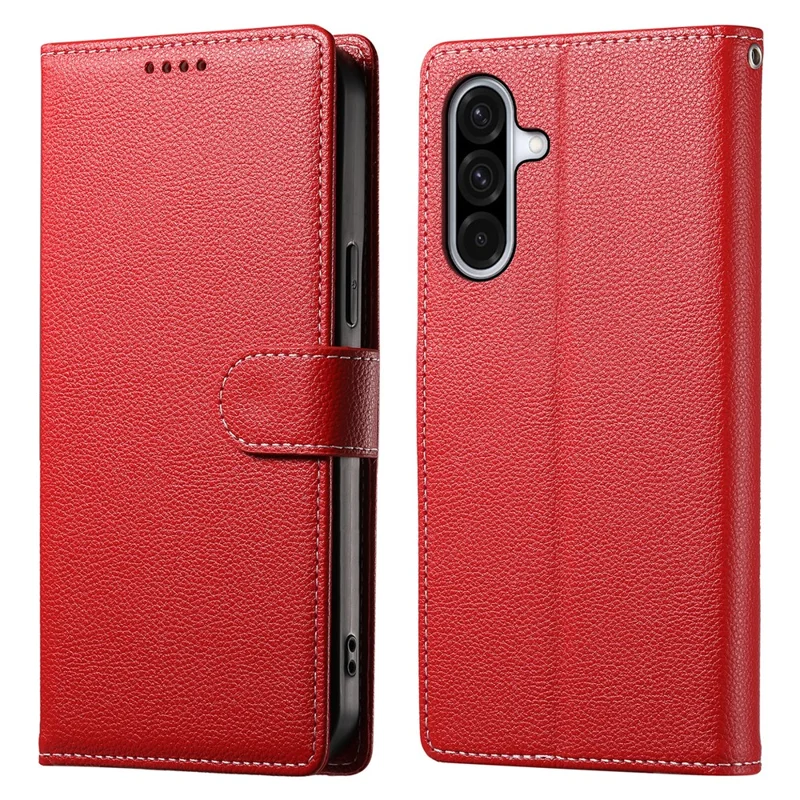For Samsung Galaxy A56 5G Stand Case Litchi Texture Leather Wallet Phone Cover Magnetic Snap - Red