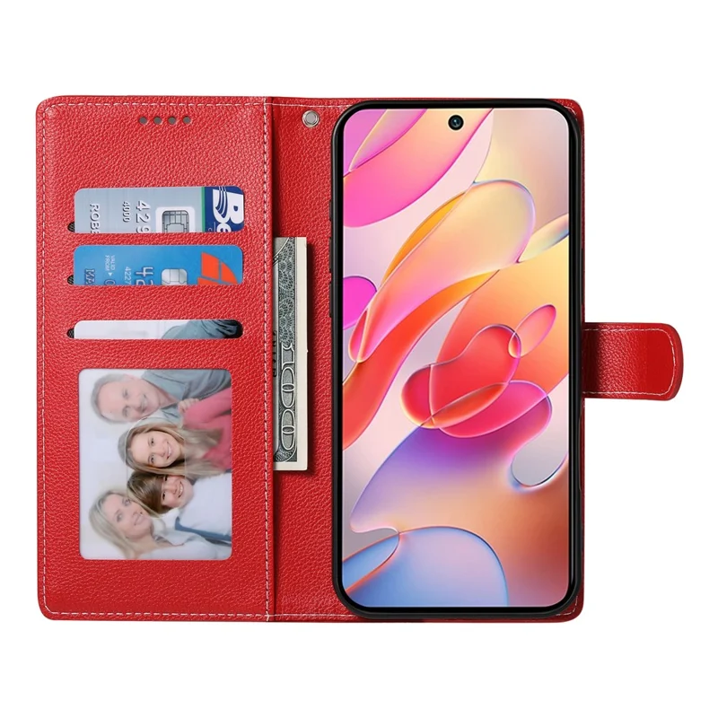 For Samsung Galaxy A56 5G Stand Case Litchi Texture Leather Wallet Phone Cover Magnetic Snap - Red