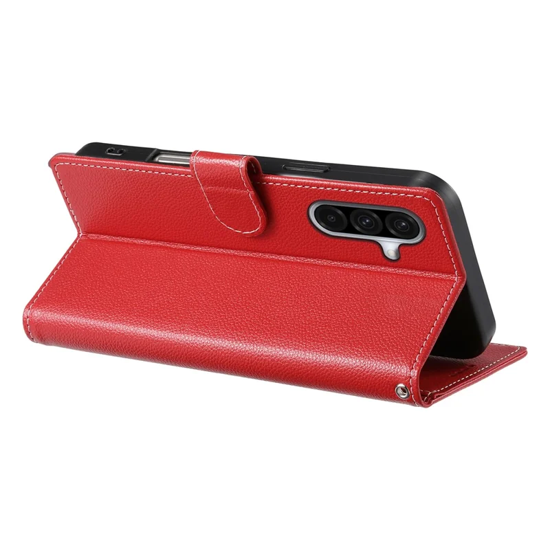 For Samsung Galaxy A56 5G Stand Case Litchi Texture Leather Wallet Phone Cover Magnetic Snap - Red