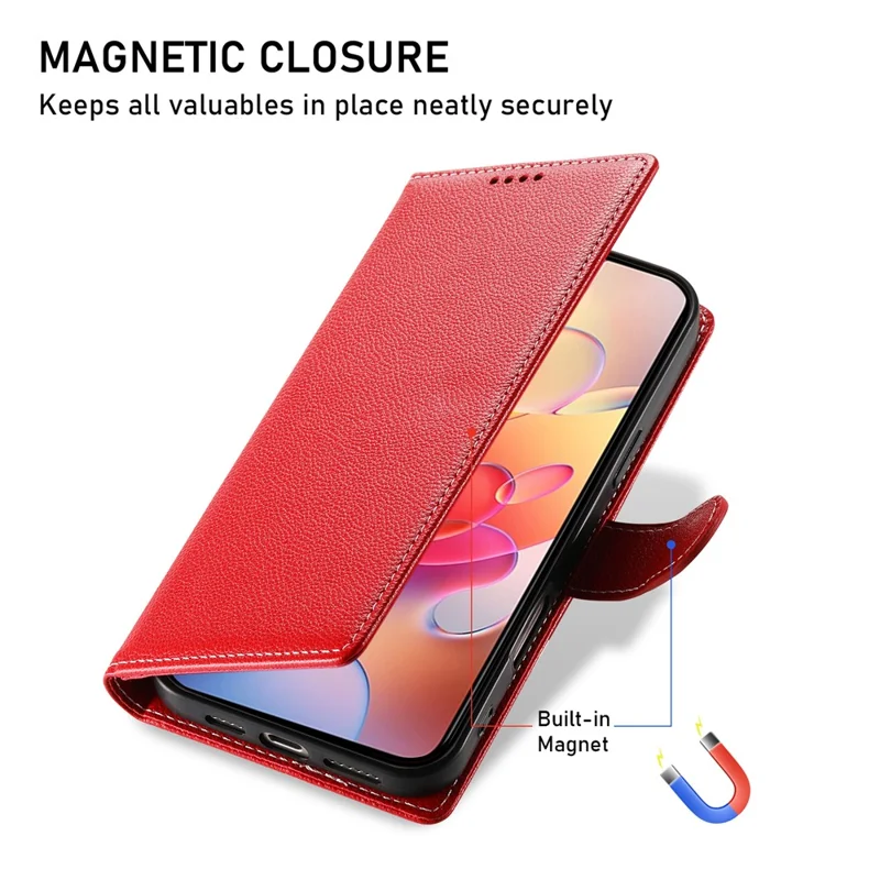 For Samsung Galaxy A56 5G Stand Case Litchi Texture Leather Wallet Phone Cover Magnetic Snap - Red