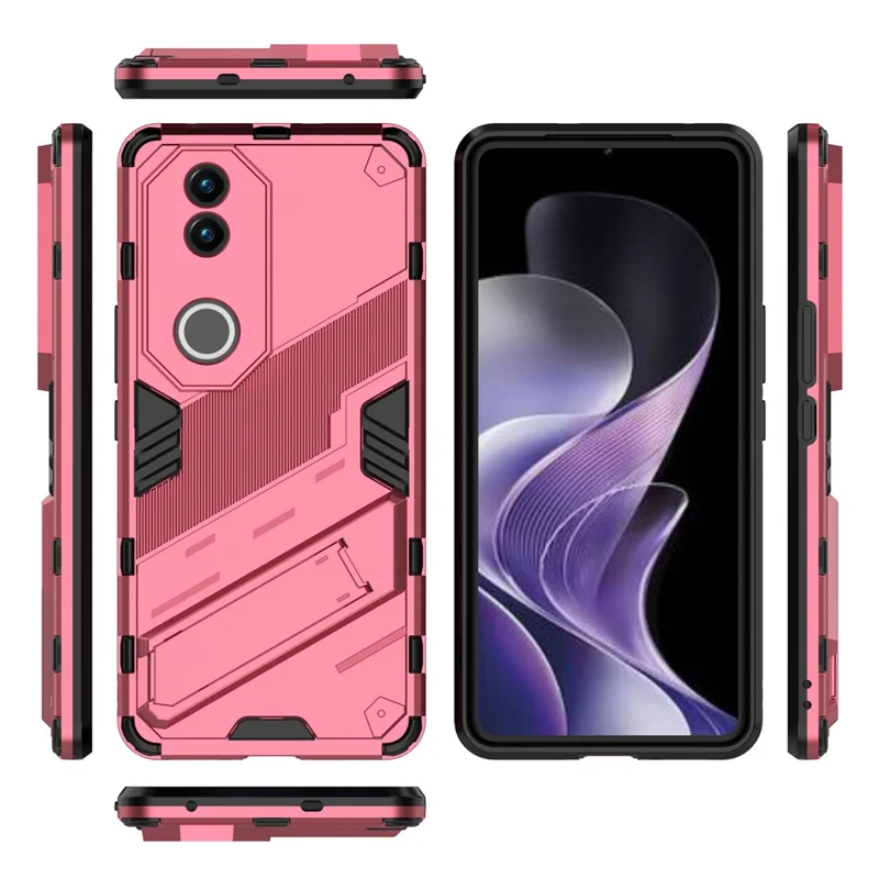 For vivo V50 5G Case PC + TPU Shockproof Phone Cover with Kickstand - Rose