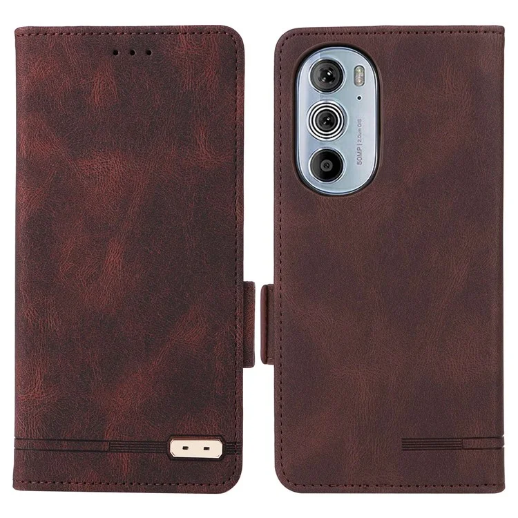 Für Motorola Edge X30 / Kante 30 Pro (Motorola Edge+(2022)) Hardware Decor Wallet Phone Hülle PU Lederständer Dual Magnetic Clasp Protective Flip Cover - Kaffee