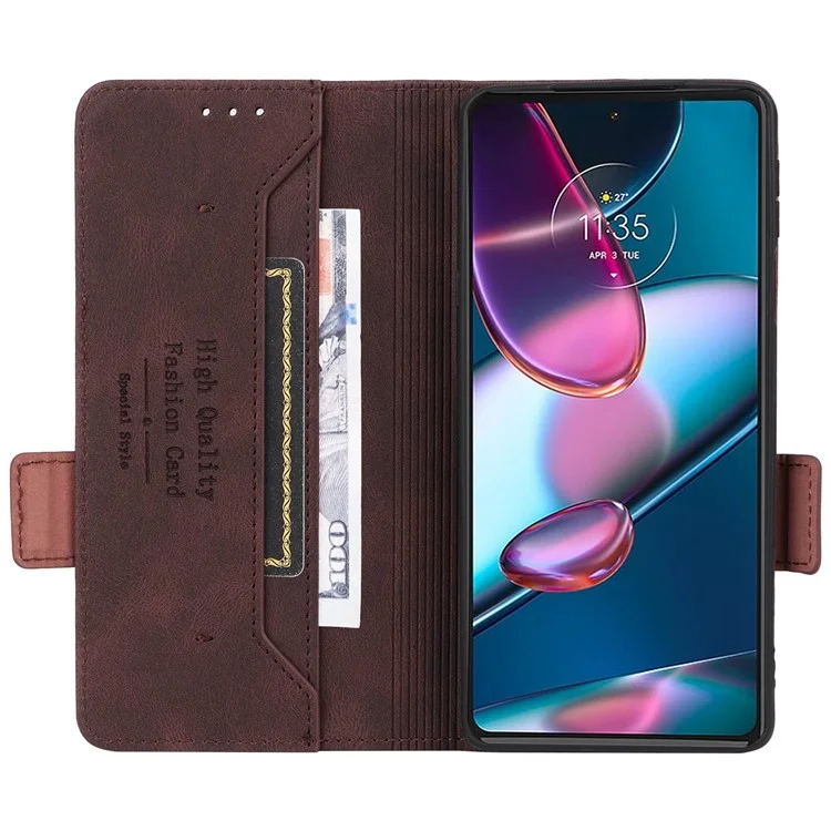 Für Motorola Edge X30 / Kante 30 Pro (Motorola Edge+(2022)) Hardware Decor Wallet Phone Hülle PU Lederständer Dual Magnetic Clasp Protective Flip Cover - Kaffee