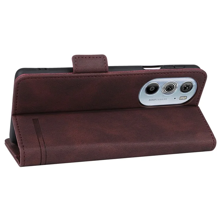 Für Motorola Edge X30 / Kante 30 Pro (Motorola Edge+(2022)) Hardware Decor Wallet Phone Hülle PU Lederständer Dual Magnetic Clasp Protective Flip Cover - Kaffee