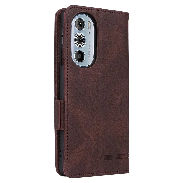 Für Motorola Edge X30 / Kante 30 Pro (Motorola Edge+(2022)) Hardware Decor Wallet Phone Hülle PU Lederständer Dual Magnetic Clasp Protective Flip Cover - Kaffee