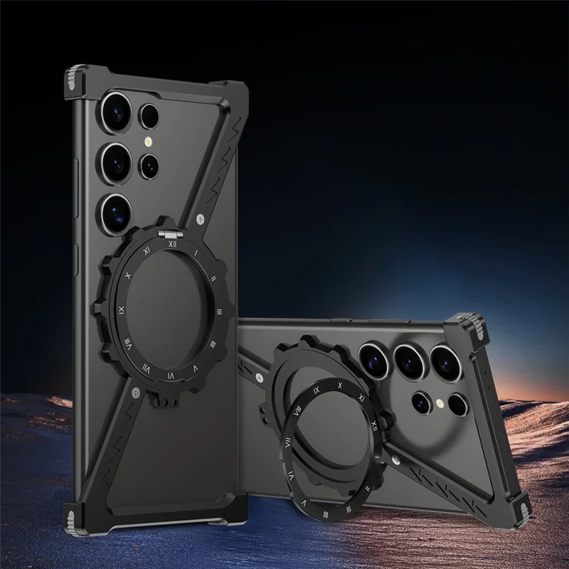 Voor Samsung Galaxy S25 Ultra Standhoes Compatibel met MagSafe Z-vorm Bumper Telefoonhoes - Zwart