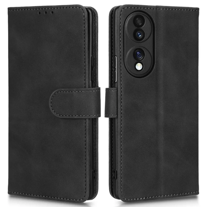 For Honor 70 5G Full Protection PU Leather Phone Case Skin-Touch Feeling Wallet Stand Phone Cover - Black