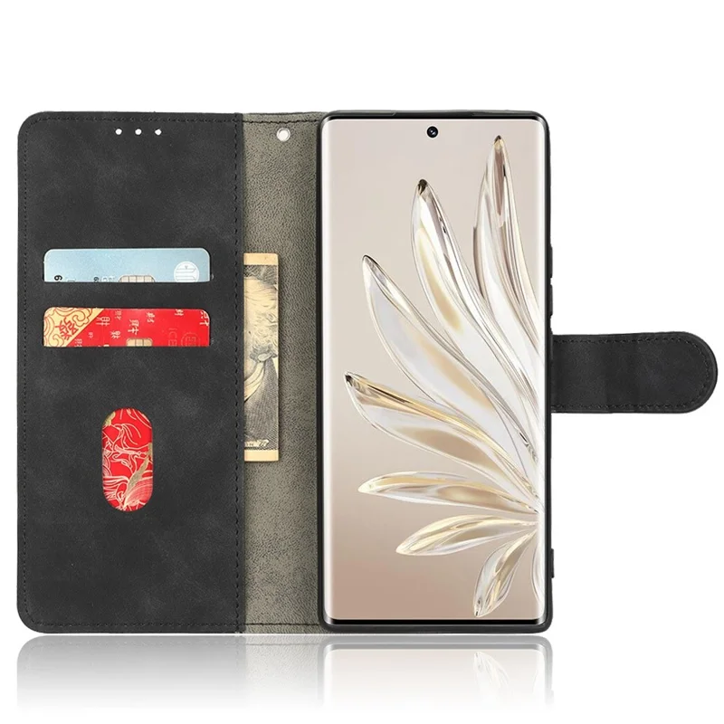 For Honor 70 5G Full Protection PU Leather Phone Case Skin-Touch Feeling Wallet Stand Phone Cover - Black