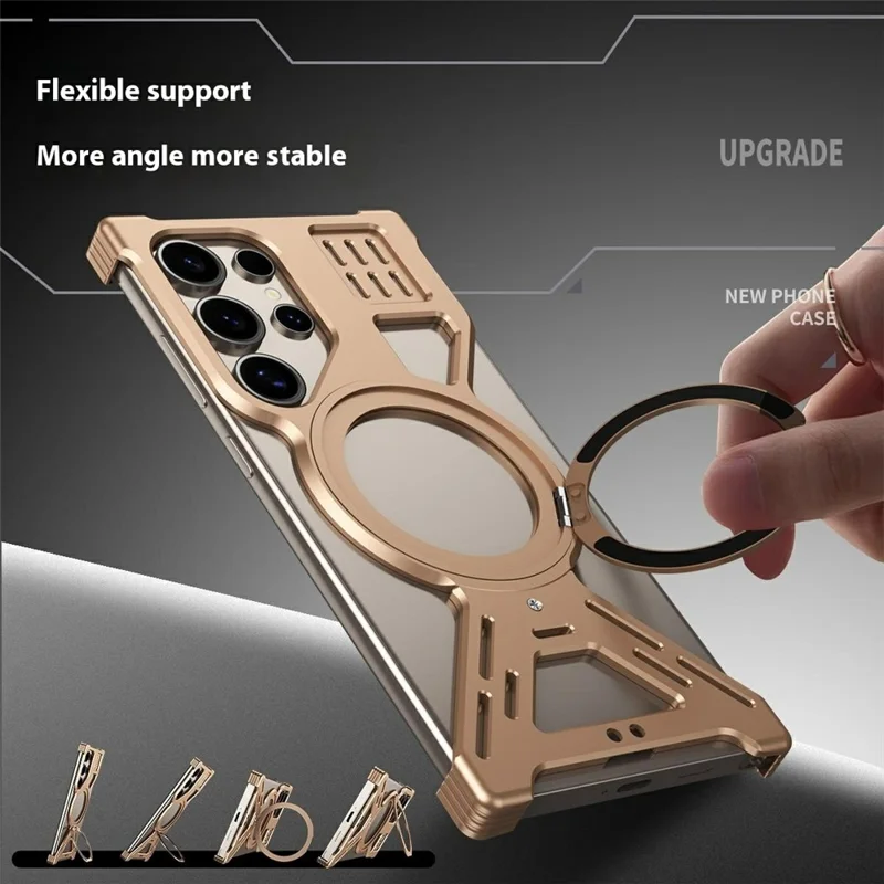 For Samsung Galaxy S25 Ultra Bumper Case Compatible with MagSafe Kickstand Phone Back Cover Heat Dissipation - Desert Gold