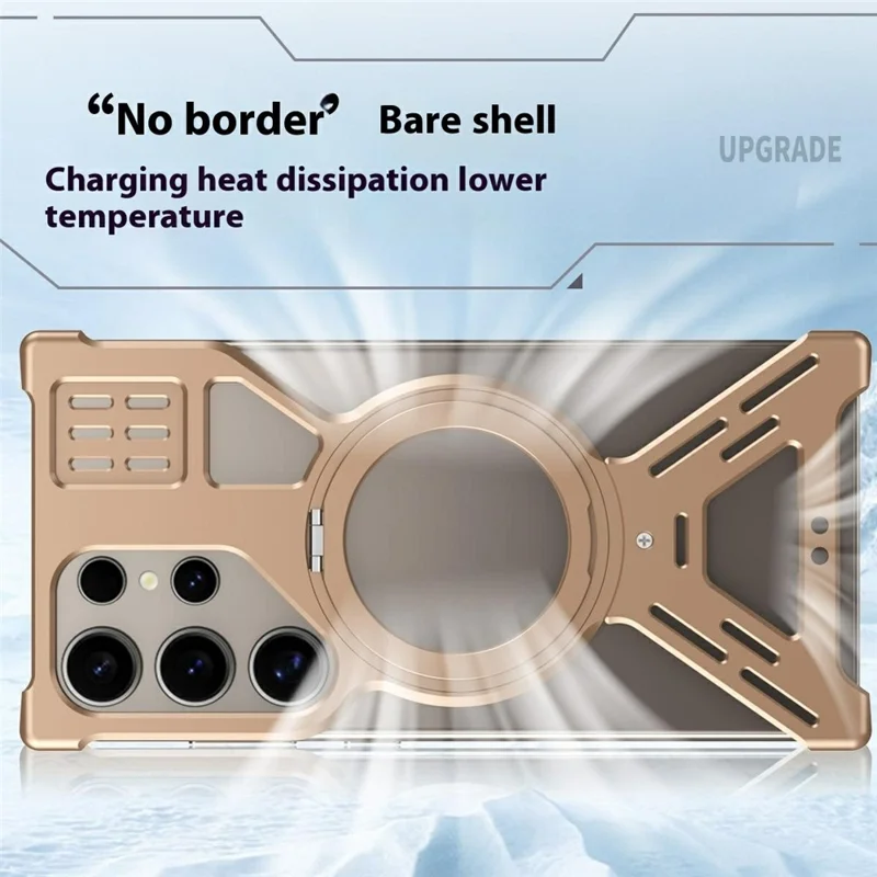 For Samsung Galaxy S25 Ultra Bumper Case Compatible with MagSafe Kickstand Phone Back Cover Heat Dissipation - Desert Gold