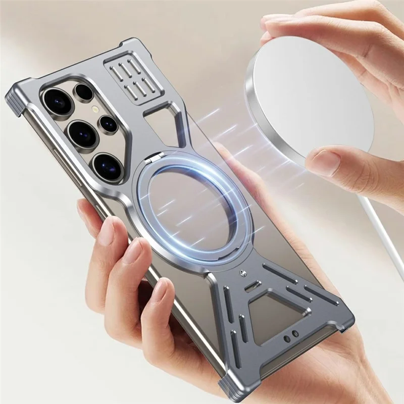 For Samsung Galaxy S25 Ultra Bumper Case Compatible with MagSafe Kickstand Phone Back Cover Heat Dissipation - Desert Gold