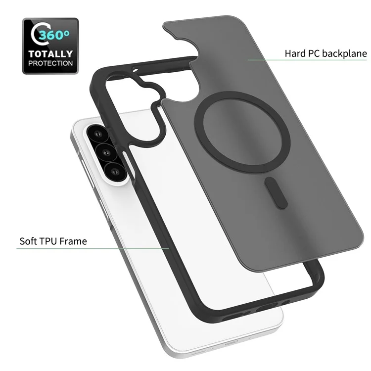 Cover per Samsung Galaxy A26 5G Compatibile con MagSafe, Cornice in TPU, Retro in Acrilico, Protezione Touchscreen - Nero
