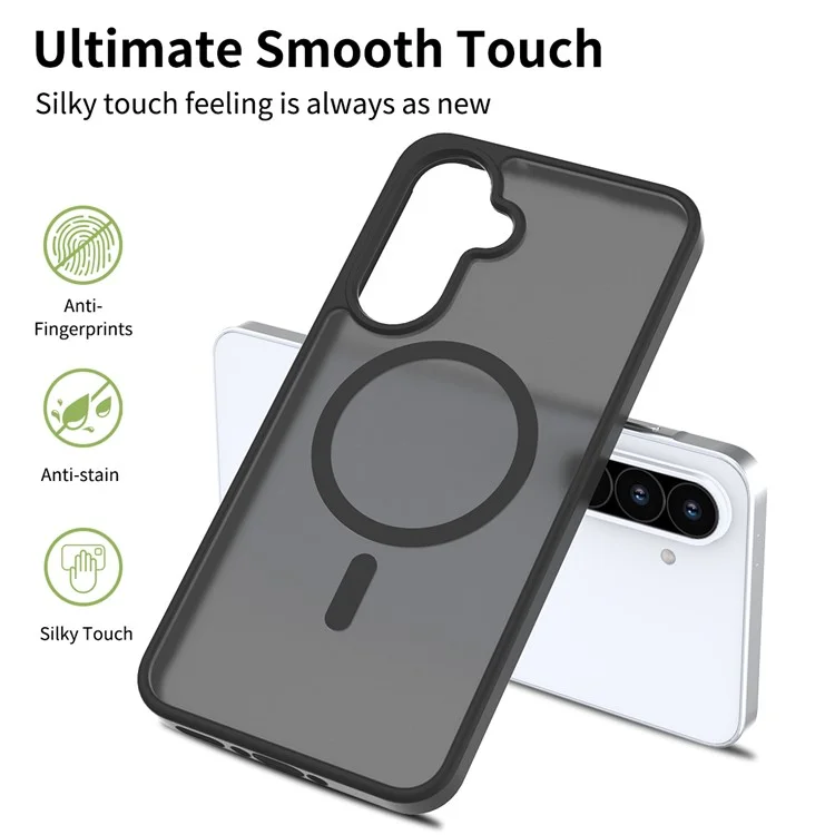 For Samsung Galaxy A36 5G / A56 5G Case Compatible with MagSafe TPU Frame Acrylic Back Phone Cover Skin Touch - Black