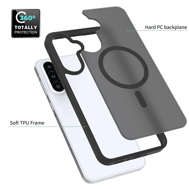 For Samsung Galaxy A36 5G / A56 5G Case Compatible with MagSafe TPU Frame Acrylic Back Phone Cover Skin Touch - Black