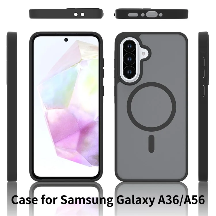 For Samsung Galaxy A36 5G / A56 5G Case Compatible with MagSafe TPU Frame Acrylic Back Phone Cover Skin Touch - Black