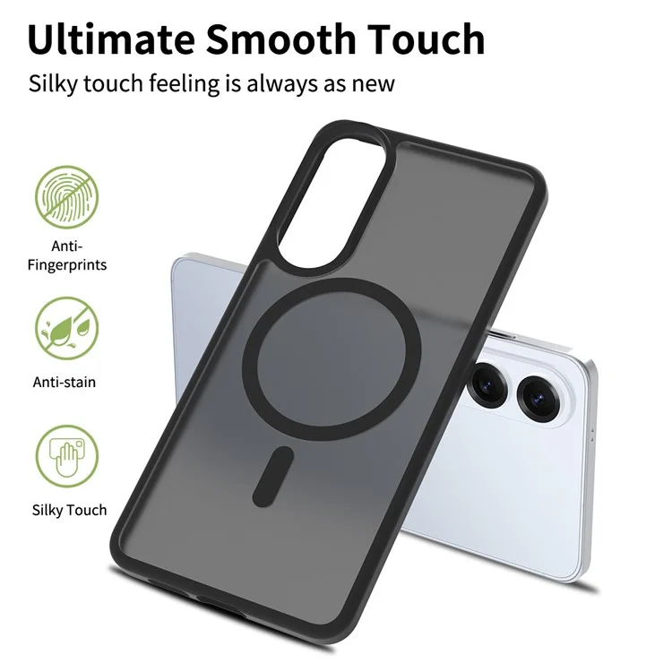 For Samsung Galaxy S25 Edge Case Compatible with MagSafe TPU Frame Acrylic Back Phone Cover Skin Touch - Black