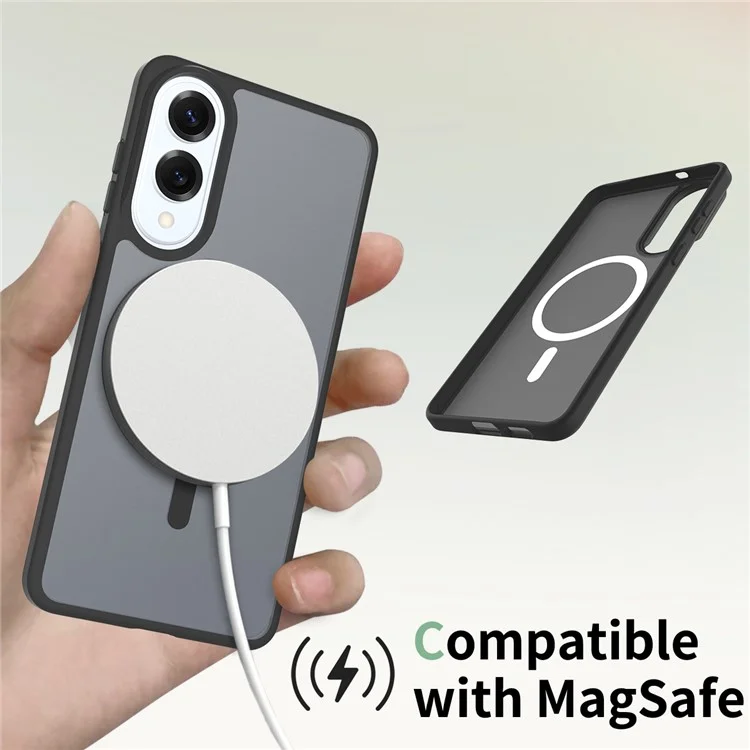 For Samsung Galaxy S25 Edge Case Compatible with MagSafe TPU Frame Acrylic Back Phone Cover Skin Touch - Black