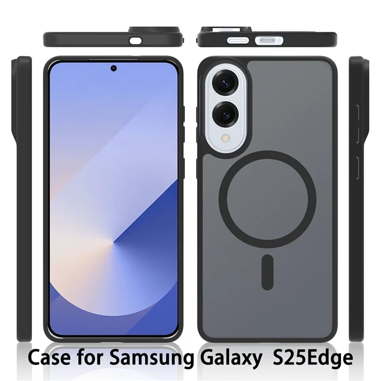 For Samsung Galaxy S25 Edge Case Compatible with MagSafe TPU Frame Acrylic Back Phone Cover Skin Touch - Black