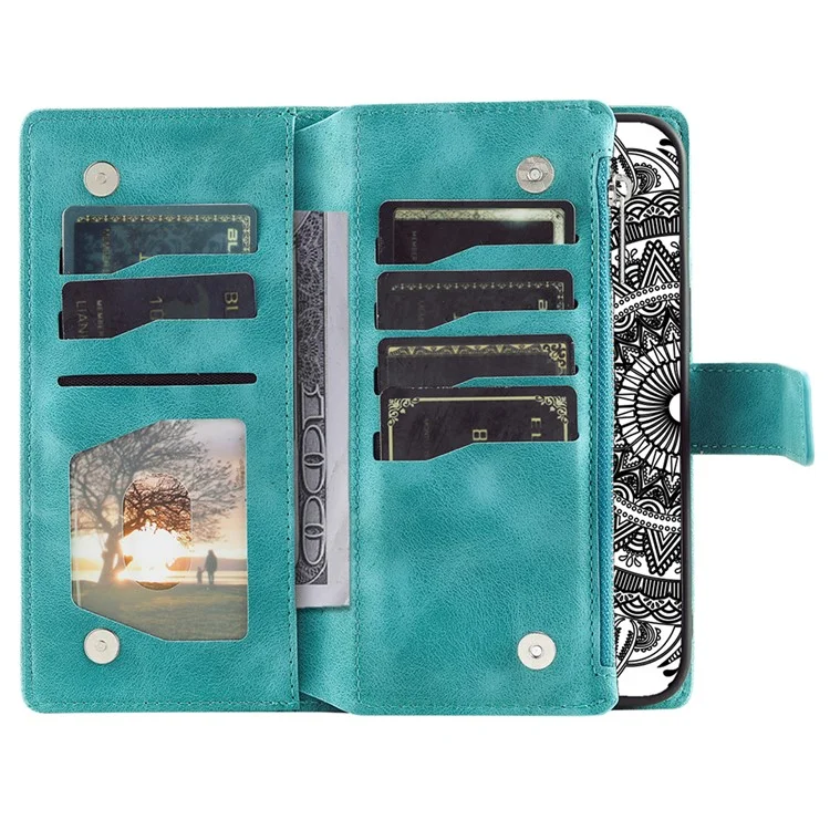 Style 006 For Google Pixel 10 Pro  /  Pixel 10 Wallet Case PU Leather Phone Cover Mandala Flower Pattern - Mint Green