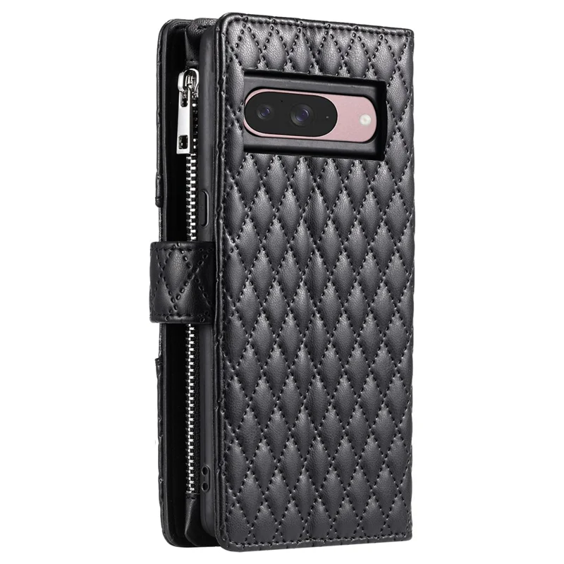 Style 012 for Google Pixel 10 Pro / 10 / 9 Pro / 9 Case Zipper Pocket Glitter Leather Phone Cover - Black
