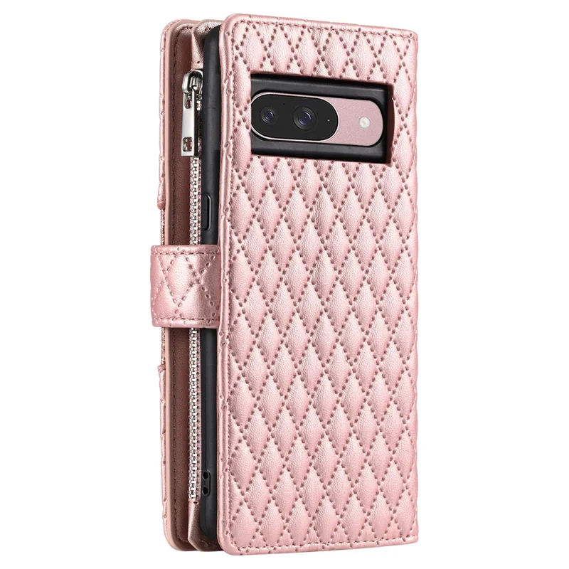Style 012 for Google Pixel 10 Pro / 10 / 9 Pro / 9 Case Zipper Pocket Glitter Leather Phone Cover - Rose Gold
