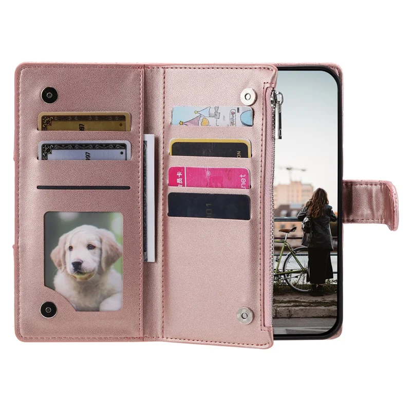 Style 012 for Google Pixel 10 Pro / 10 / 9 Pro / 9 Case Zipper Pocket Glitter Leather Phone Cover - Rose Gold
