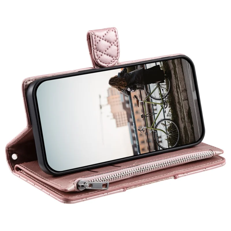 Style 012 for Google Pixel 10 Pro / 10 / 9 Pro / 9 Case Zipper Pocket Glitter Leather Phone Cover - Rose Gold