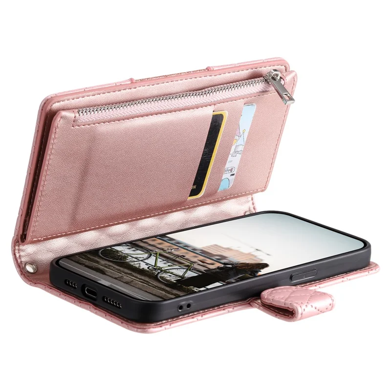Style 012 for Google Pixel 10 Pro / 10 / 9 Pro / 9 Case Zipper Pocket Glitter Leather Phone Cover - Rose Gold