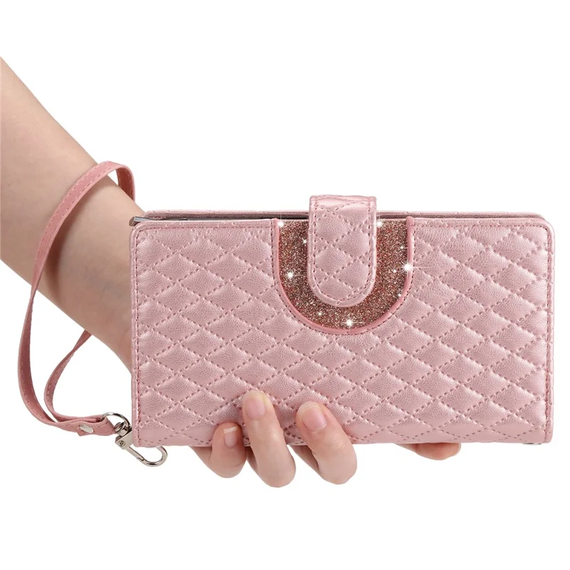 Style 012 for Google Pixel 10 Pro / 10 / 9 Pro / 9 Case Zipper Pocket Glitter Leather Phone Cover - Rose Gold