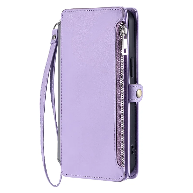 For Google Pixel 10 Pro  /  Pixel 10 Case TPU + PU Leather Wallet Phone Cover with Wrist Strap - Purple