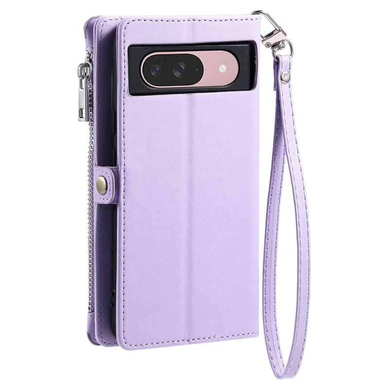 For Google Pixel 10 Pro  /  Pixel 10 Case TPU + PU Leather Wallet Phone Cover with Wrist Strap - Purple