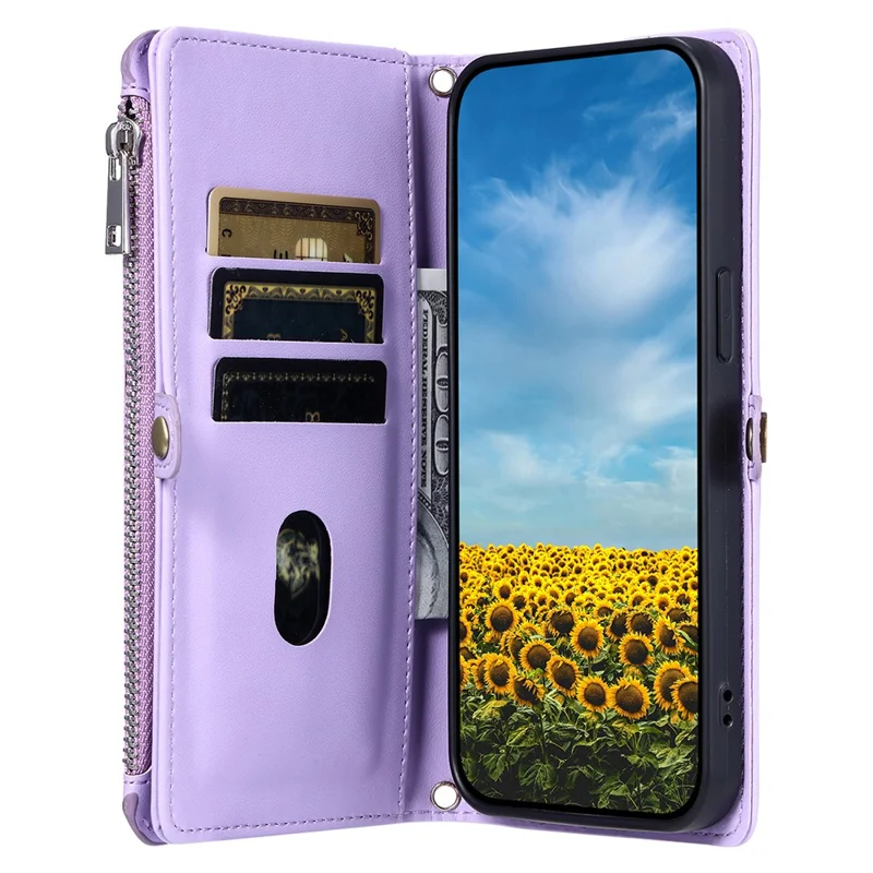 For Google Pixel 10 Pro  /  Pixel 10 Case TPU + PU Leather Wallet Phone Cover with Wrist Strap - Purple