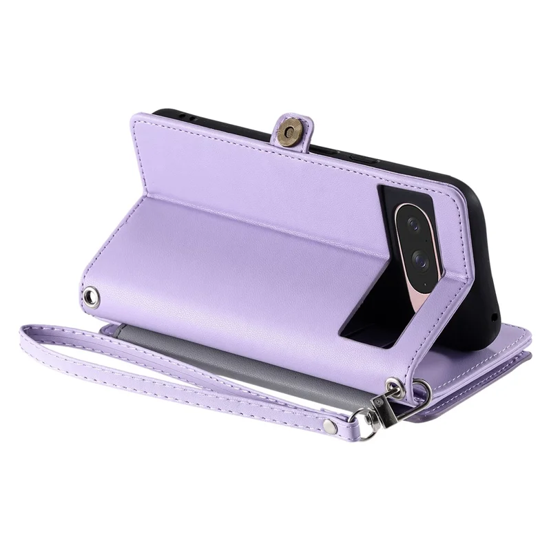For Google Pixel 10 Pro  /  Pixel 10 Case TPU + PU Leather Wallet Phone Cover with Wrist Strap - Purple
